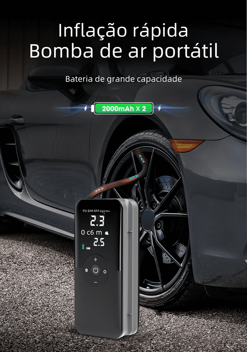 Bomba de ar recarregável para encher pneus, compressor portátil, digital, sem fio, enche pneus de carro e moto, bicicletas e bolas