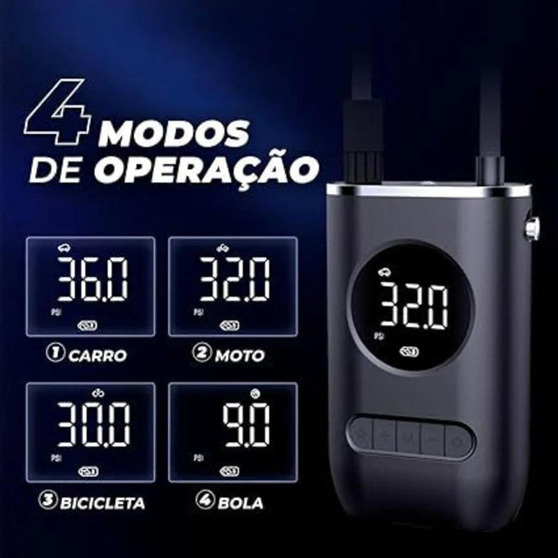 Bomba de Ar Digital, Compressor de Pneus Carro, Moto, Bike, com Lanterna Led Portátil