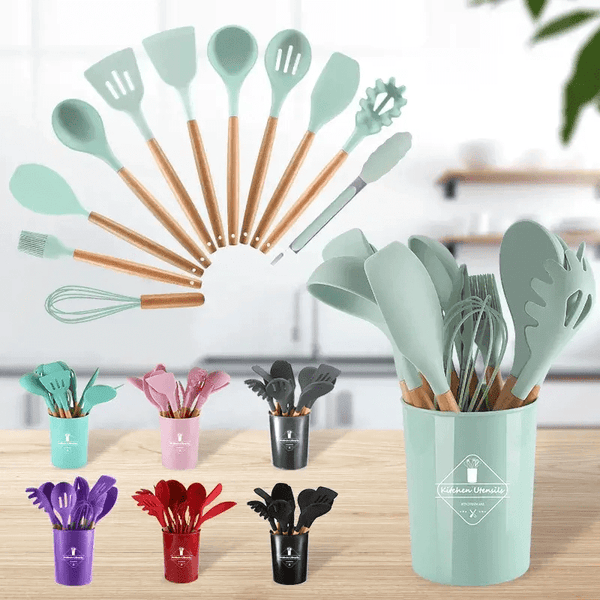 KIT 12 Utensílios de Cozinha em  Silicone Premium